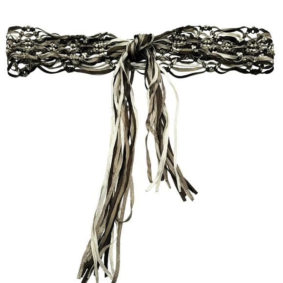 Women's Brown Tan Macrame Braided Ribbon Self‎ Tie Waist Belt Tassel Fairy Boho - Picture 1 of 6